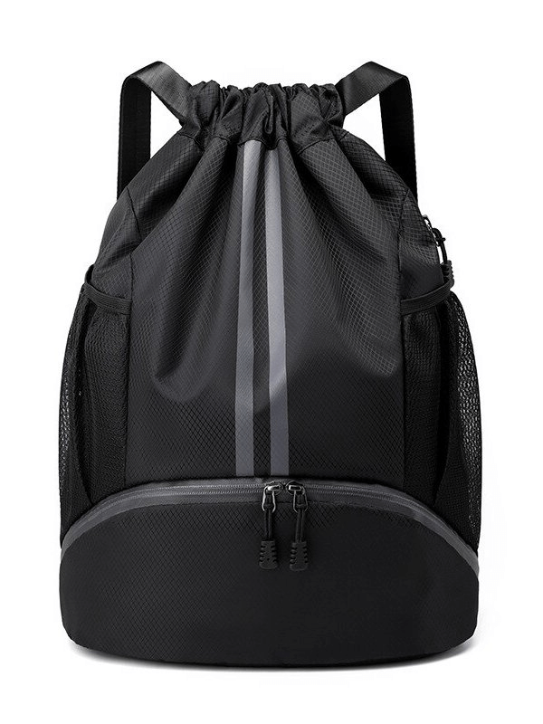 Black waterproof sports shoe bag backpack, unisex design, 15L capacity, ideal for outdoor adventures, pool, and swim gear.